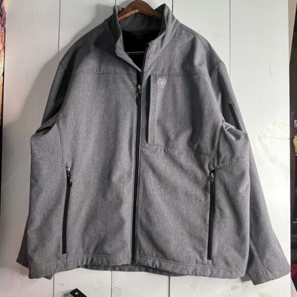 Ariat Men’s XXL Gray Soft Shell Jacket Wind Water Resistant Full Zip Stretch - Picture 8 of 13